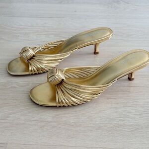 Larroude Valerie Gold Kitten Heel Mule